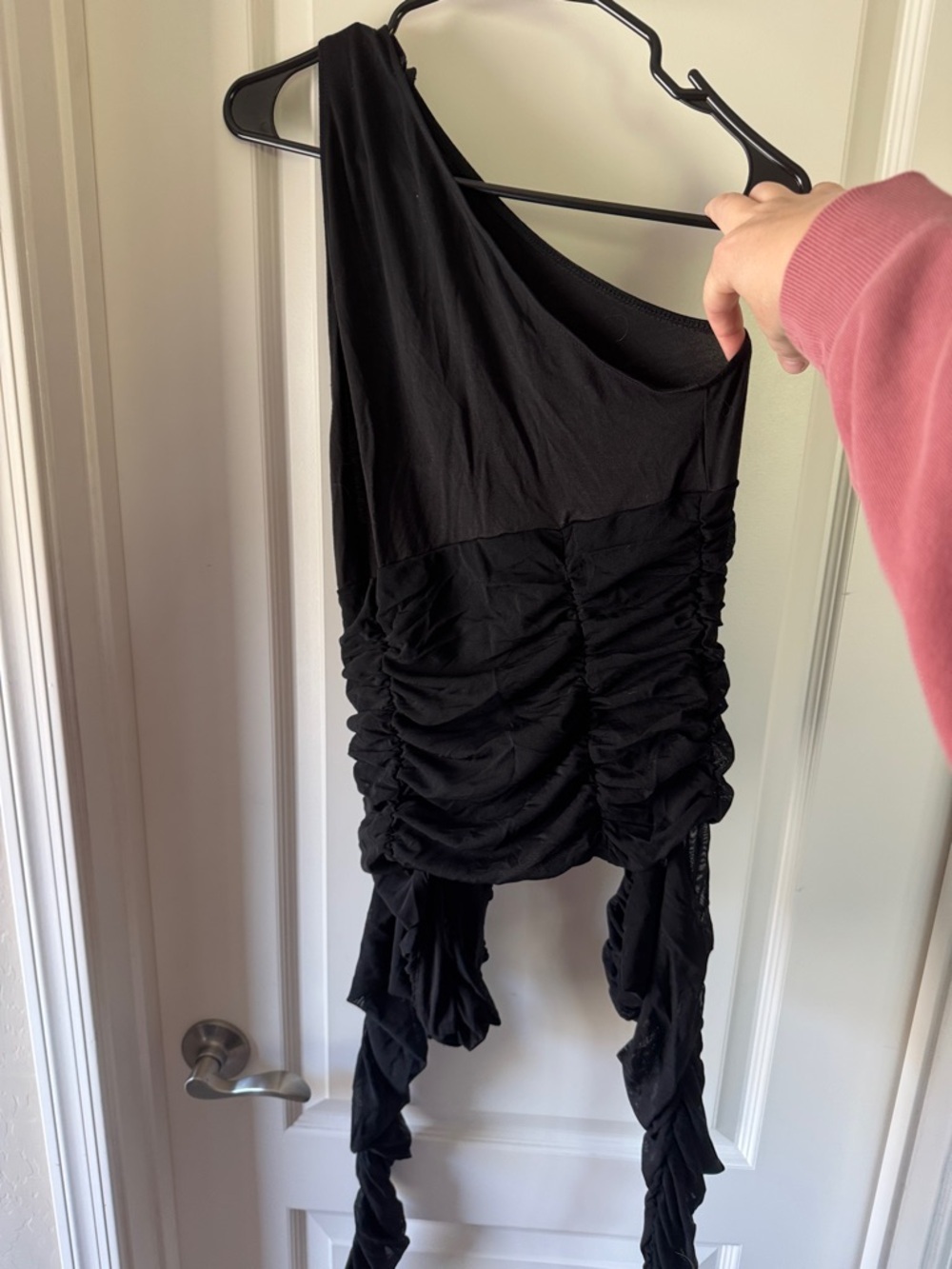 SHEIN Black One-Shoulder Ruched Bodysuit / AA84
